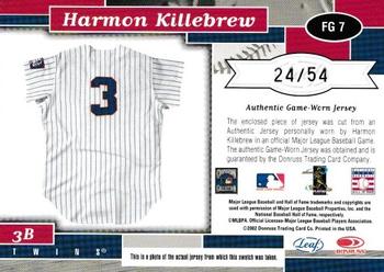 2002 Leaf Certified - Fabric of the Game Debut Year #FG 7 Harmon Killebrew Back