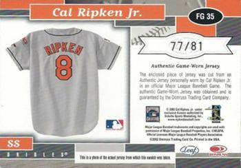 2002 Leaf Certified - Fabric of the Game Debut Year #FG 35 Cal Ripken Jr. Back