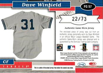 2002 Leaf Certified - Fabric of the Game Debut Year #FG 57 Dave Winfield Back