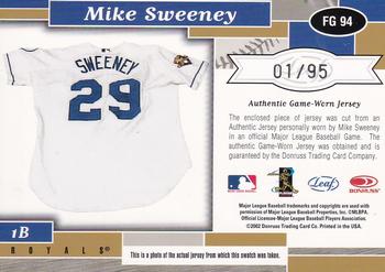 2002 Leaf Certified - Fabric of the Game Debut Year #FG 94 Mike Sweeney Back