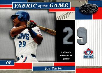 2002 Leaf Certified - Fabric of the Game Jersey Number #FG 54 Joe Carter Front