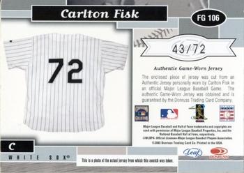 2002 Leaf Certified - Fabric of the Game Jersey Number #FG 106 Carlton Fisk Back