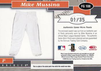 2002 Leaf Certified - Fabric of the Game Jersey Number #FG 108 Mike Mussina Back