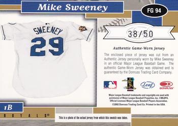 2002 Leaf Certified - Fabric of the Game Position #FG 94 Mike Sweeney Back