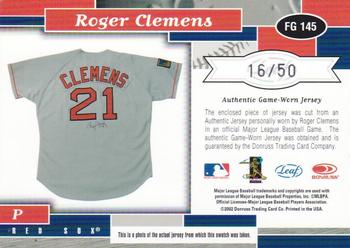 2002 Leaf Certified - Fabric of the Game Position #FG 145 Roger Clemens Back