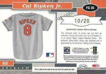 2002 Leaf Certified - Fabric of the Game Induction/Nickname #FG 35 Cal Ripken Jr. Back