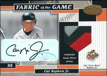 2002 Leaf Certified - Fabric of the Game Induction/Nickname Autograph #FG 35 Cal Ripken Jr. Front