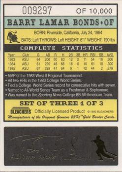 1993 Bleachers 23KT Barry Bonds #1 Barry Bonds Back