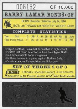 1993 Bleachers 23KT Barry Bonds #2 Barry Bonds Back