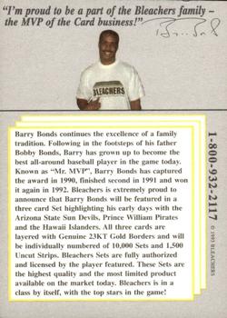 1993 Bleachers 23KT Barry Bonds #NNO Barry Bonds Back