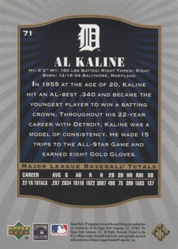 2001 SP Legendary Cuts #71 Al Kaline Back