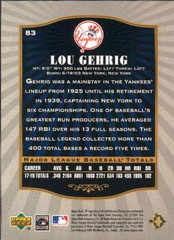 2001 SP Legendary Cuts #83 Lou Gehrig Back