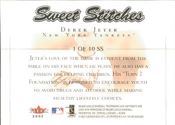 2003 Fleer Showcase - Sweet Stitches #1SS Derek Jeter Back