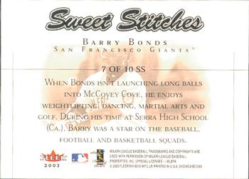 2003 Fleer Showcase - Sweet Stitches #7SS Barry Bonds Back