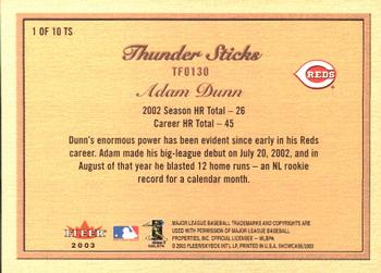 2003 Fleer Showcase - Thunder Sticks #1TS Adam Dunn Back