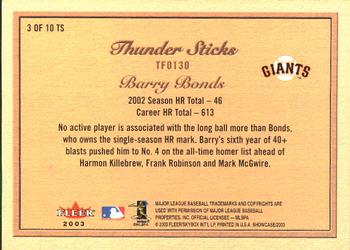 2003 Fleer Showcase - Thunder Sticks #3TS Barry Bonds Back