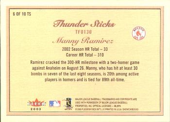 2003 Fleer Showcase - Thunder Sticks #6TS Manny Ramirez Back