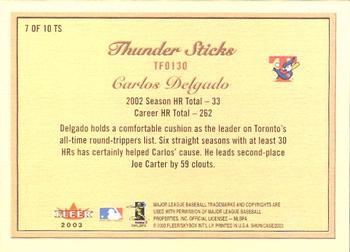 2003 Fleer Showcase - Thunder Sticks #7TS Carlos Delgado Back