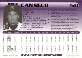 2000 Citation Graphics Newark Bears #9 Ozzie Canseco Back