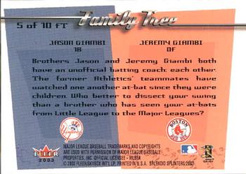 2003 Fleer Splendid Splinters - Family Tree #5FT Jason Giambi / Jeremy Giambi Back