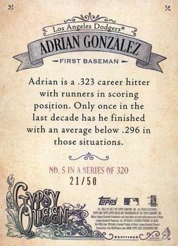 2017 Topps Gypsy Queen - Black and White #5 Adrian Gonzalez Back