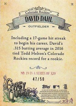 2017 Topps Gypsy Queen - Black and White #19 David Dahl Back