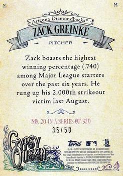 2017 Topps Gypsy Queen - Black and White #20 Zack Greinke Back