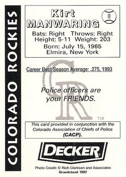 1997 Grandstand Colorado Rockies Police #8 Kirt Manwaring Back