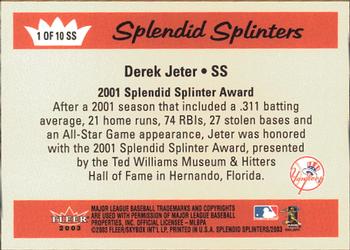 2003 Fleer Splendid Splinters - Wood #1SS Derek Jeter Back