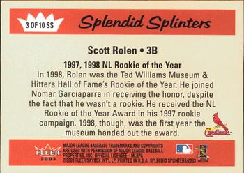 2003 Fleer Splendid Splinters - Wood #3SS Scott Rolen Back