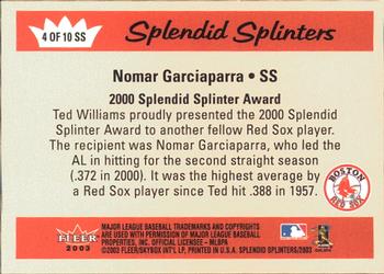 2003 Fleer Splendid Splinters - Wood #4SS Nomar Garciaparra Back