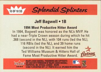 2003 Fleer Splendid Splinters - Wood #10SS Jeff Bagwell Back