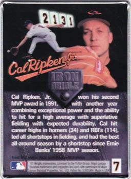 1995 Metallic Impressions Cal Ripken Iron Orioles 2131 #7 Cal Ripken Jr. Back