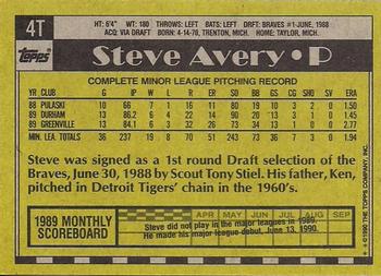 1990 Topps Traded - Gray Card Stock (Pack Version) #4T Steve Avery Back
