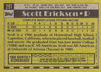 1990 Topps Traded - Gray Card Stock (Pack Version) #29T Scott Erickson Back
