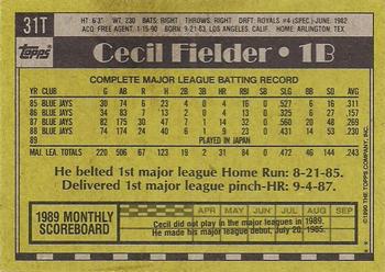 1990 Topps Traded - Gray Card Stock (Pack Version) #31T Cecil Fielder Back