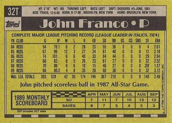 1990 Topps Traded - Gray Card Stock (Pack Version) #32T John Franco Back
