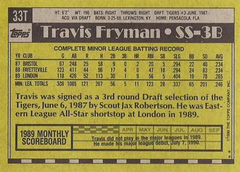 1990 Topps Traded - Gray Card Stock (Pack Version) #33T Travis Fryman Back