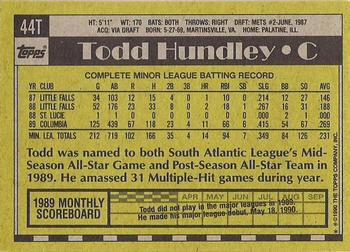 1990 Topps Traded - Gray Card Stock (Pack Version) #44T Todd Hundley Back