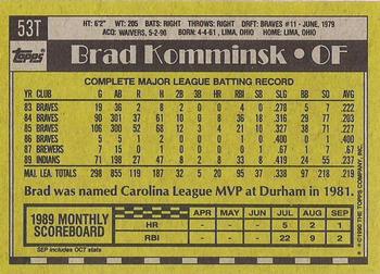 1990 Topps Traded - Gray Card Stock (Pack Version) #53T Brad Komminsk Back