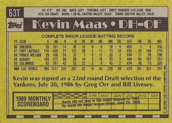 1990 Topps Traded - Gray Card Stock (Pack Version) #63T Kevin Maas Back