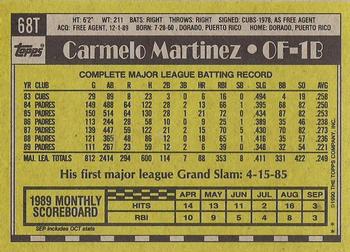1990 Topps Traded - Gray Card Stock (Pack Version) #68T Carmelo Martinez Back