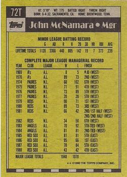 1990 Topps Traded - Gray Card Stock (Pack Version) #72T John McNamara Back