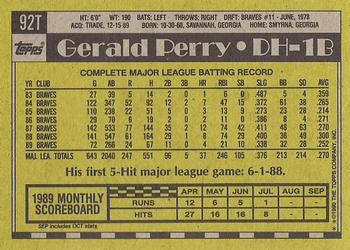 1990 Topps Traded - Gray Card Stock (Pack Version) #92T Gerald Perry Back