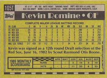 1990 Topps Traded - Gray Card Stock (Pack Version) #105T Kevin Romine Back
