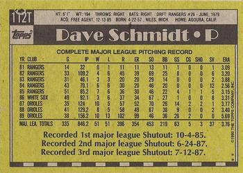 1990 Topps Traded - Gray Card Stock (Pack Version) #112T Dave Schmidt Back