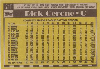 1990 Topps Traded - Gray Card Stock (Pack Version) #21T Rick Cerone Back