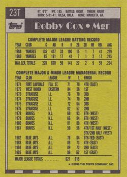 1990 Topps Traded - Gray Card Stock (Pack Version) #23T Bobby Cox Back