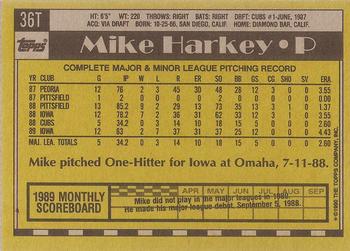 1990 Topps Traded - Gray Card Stock (Pack Version) #36T Mike Harkey Back