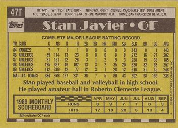 1990 Topps Traded - Gray Card Stock (Pack Version) #47T Stan Javier Back